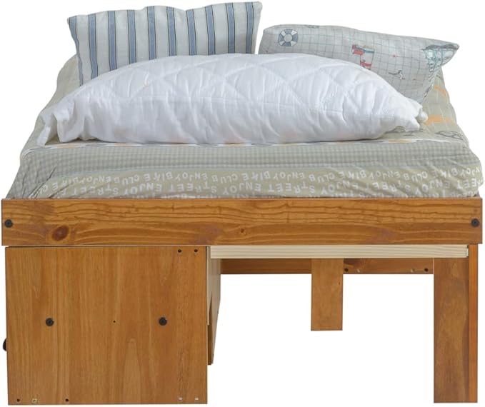 memomad Bali Storage Platform Bed with Drawers (Twin Size, Oak Brown Wood)