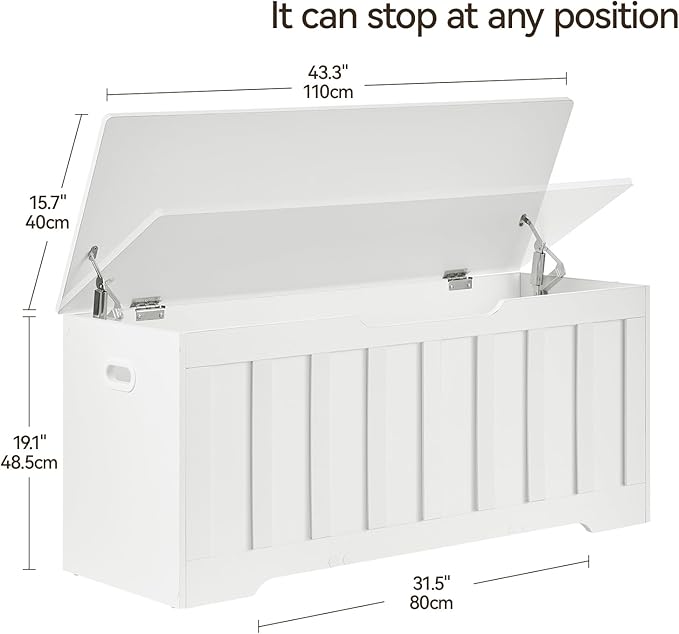43.3" Storage Chest Extra Large,Storage Trunk with 2 Safety Hinges,Wooden Storage Bench,Shoe Bench,43.3x15.7x19.1 Inch,Easy Assembly,Storage Bench for Bedroom,Living Room,entryway(White).