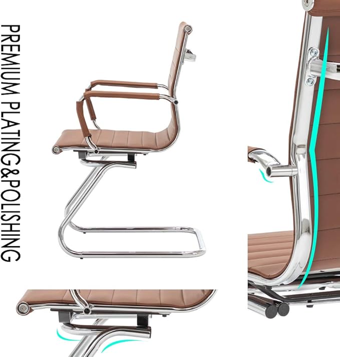 Wahson Office Guest Chairs Set of 2, Leather Reception Chairs, Mid Back Waiting Room Chair, Conference Chairs with Sled Base, Desk Chair No Wheels for Meeting/Lobby/Restroom, Coffee
