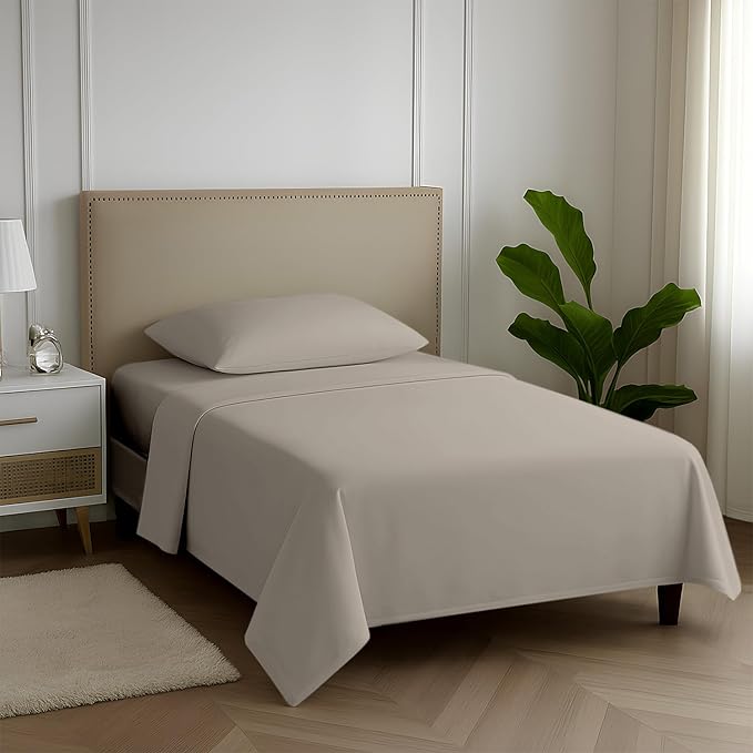 Carressa Linen 100% Egyptian Cotton Twin XL Sheets Set - 600 Thread Count Luxury Egyptian Cotton Sheets Twin XL Size (3 PC, Cocoa Taupe), 16" Deep Pocket, Soft, Cooling, Sateen Weave Dorm Room Bedding