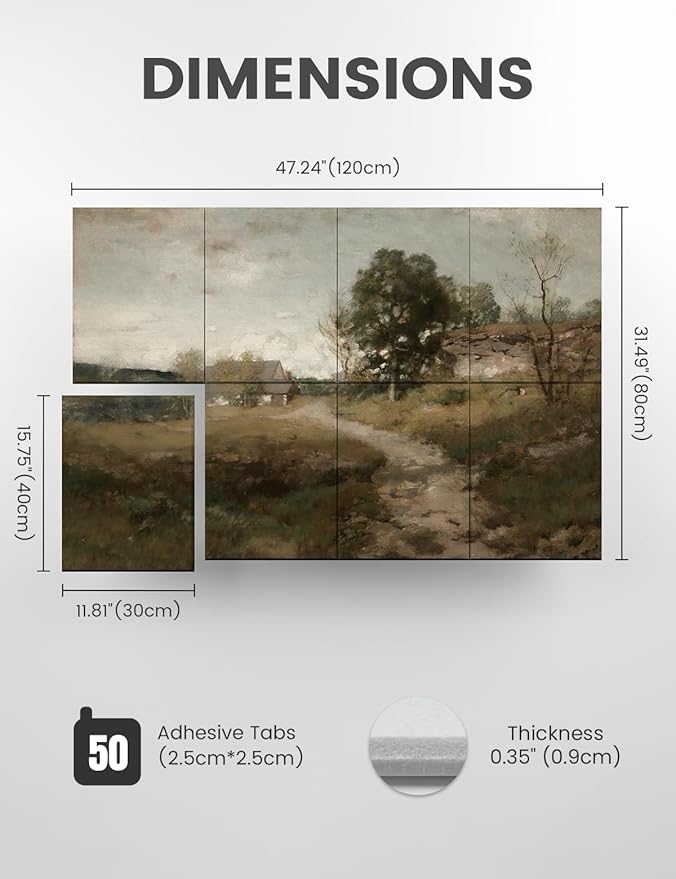 Wall Art Acoustic Panels,47''X31''Soundproof Wall Panels-8-Pack with 50 Adhesive Tabs, Decorative Sound Absorbing Panels for Living Room and Recording Studio, Offices-Arkville Landscape
