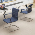 Wahson Office Guest Chairs Set of 2, Leather Reception Chairs, Mid Back Waiting Room Chair, Conference Chairs with Sled Base, Desk Chair No Wheels for Meeting/Lobby/Restroom, Navy Blue