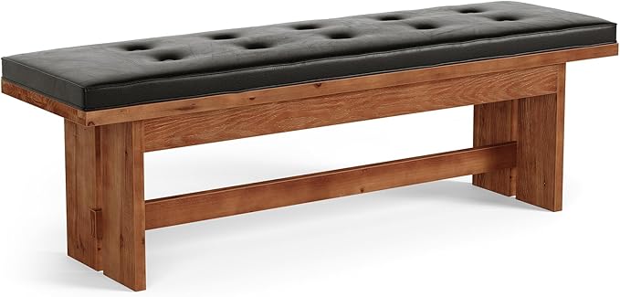 Solid Wood Bench with Cushion, 55" Upholstered Entryway Bench with Thickened Legs, Button-Tufted Shoe Bench Seat, Vintage Indoor End of Bed Bench for Bedroom, Living Dining Room, Hallway, Dark Walnut