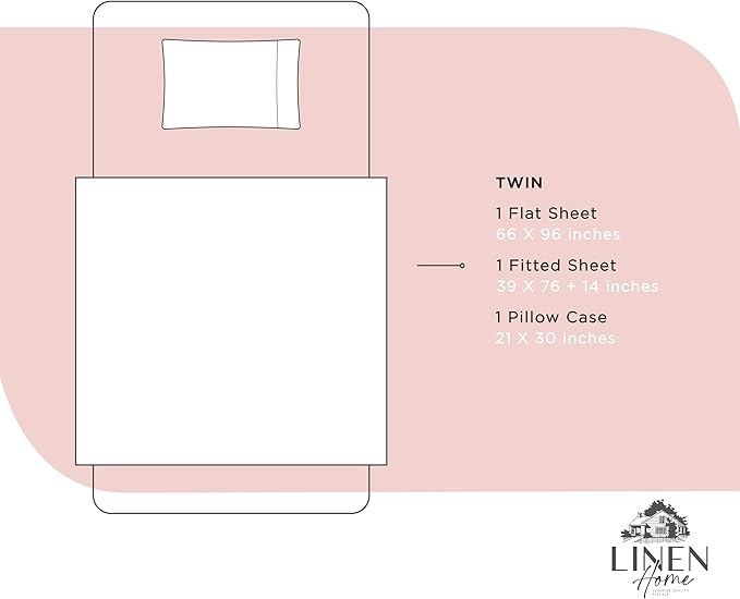 Linen Home 100% Cotton Percale Sheets Twin Size, English Rose, Deep Pocket, 3 Pieces Set - 1 Flat, 1 Deep Pocket Fitted Sheet and 1 Pillowcase, Crisp Cool and Strong Bed Linen