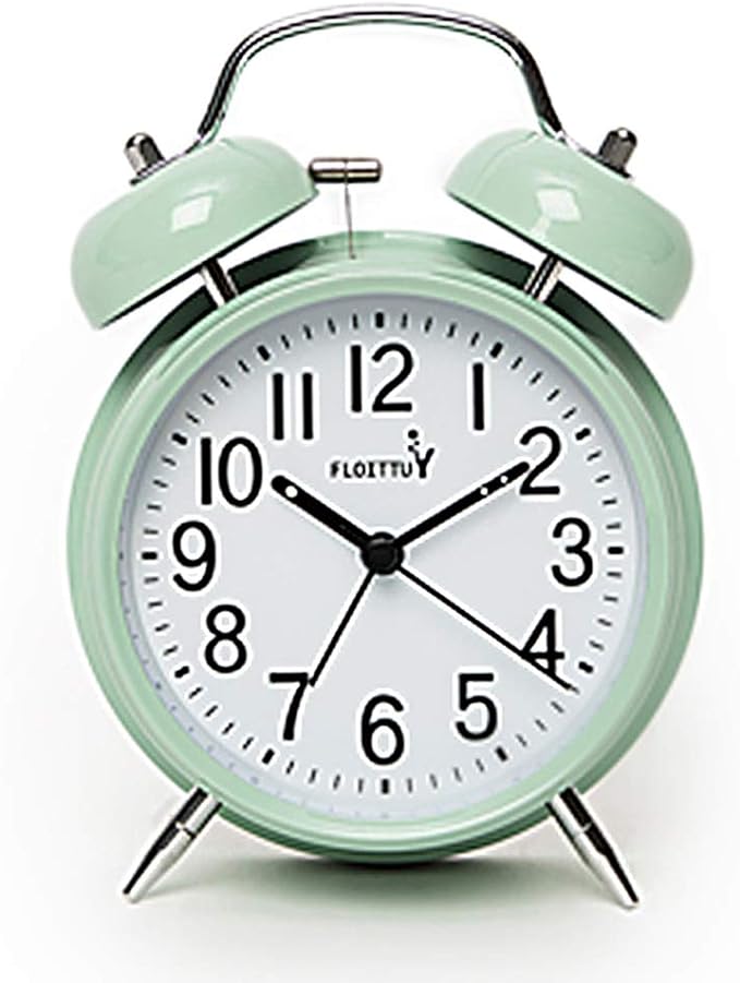 Loud Alarm for Deep Sleepers 4'' Twin Bell Alarm Clock with Backlight for Bedroom and Home Decoration(Green)