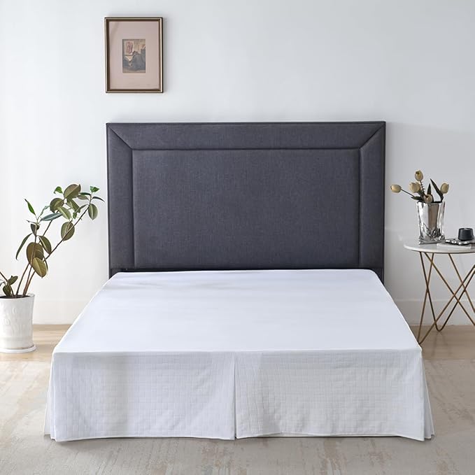 Queen Size Bed Skirt, Pleated Knitted Jacquard Waffle Weave Striped Bed Skirt, Tailored Dust Ruffle 14 Inch Drop Easy Fit, Machine Washable (White, Queen - 14" Drop)