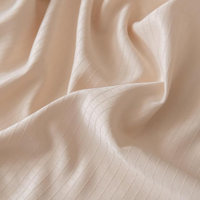 King Bed Skirt, Grid Plaid Soft Quadruple Pleated Ruffle Bed Skirt, Tailored Dust Ruffle 18 Inch Drop Easy Fit, Machine Washable (Beige)