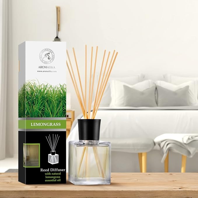Room Fragrance Diffuser Lemongrass 6.8 Fl Oz - 200ml - with Bamboo Sticks - with Pure & Natural Lemongrass Essential Oil - Intensive Room Scent - Diffuser Gift Set