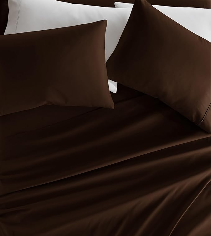 Linen Market Brushed Microfiber Queen Sheet Set 4 Piece – Oeko-TEX Certified Ultra Soft & Wrinkle-Free - 16" Deep Pocket Sheets - Easy Care Queen Size - Chocolate