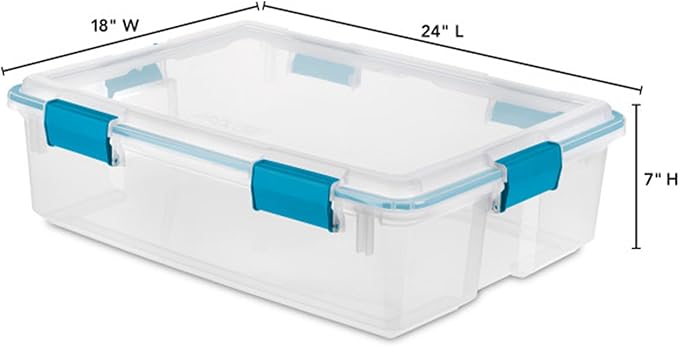 Sterilite 4-Pack Gasket Box, Home Storage Organizer Bins with Lids, 37 Quart – Stackable Clear Plastic Containers for Bedroom, Bathroom, Garage, Basement, or Attic