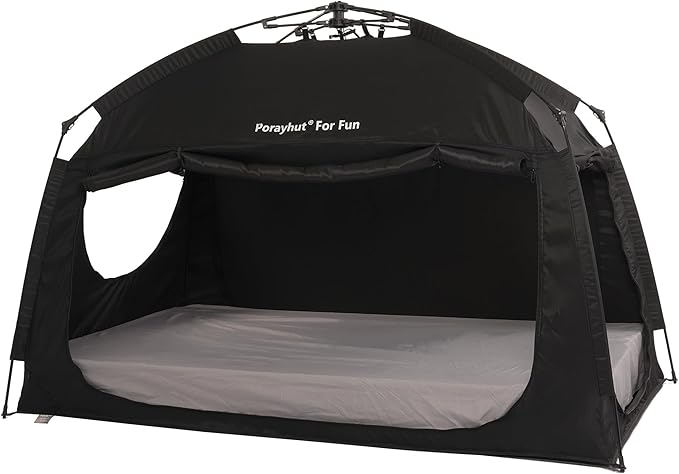 Indoor Instant Privacy Bed Tent for Sleeping,Quick Set-up Bed Canopies,Portable Bed Drapes with Large Space and 3 Doors (Black, Twin)