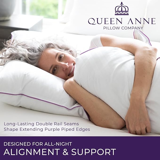 Queen Anne Hotel Collection Pillows – Luxury Down Alternative Bed Pillows (2-Pack, Standard Firm) – Ultimate Comfort, Hypoallergenic, Made in The USA
