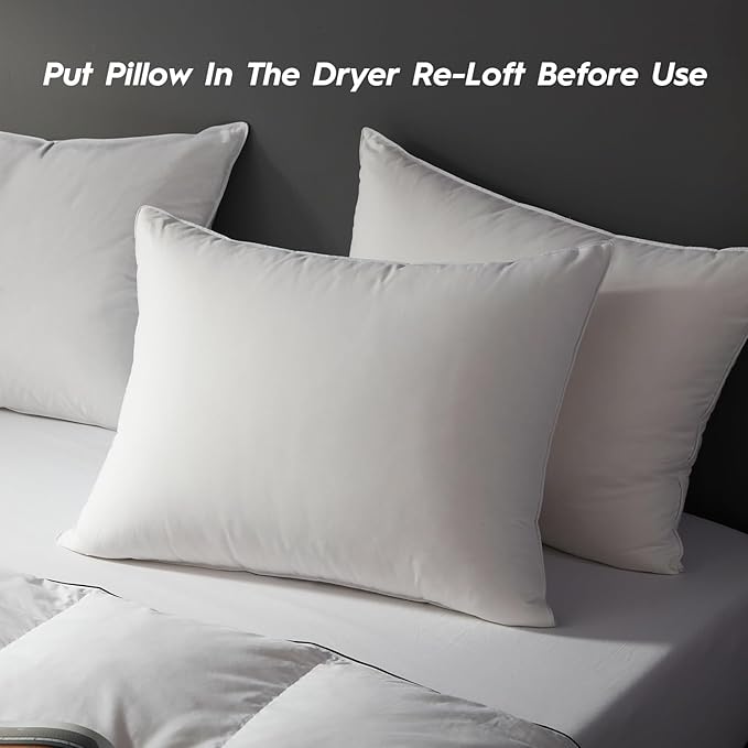 Globon Ultra Soft Down Pillow Standard Size, All Down Filled Bed Pillow for Sleeping, 100% Cotton Shell 500 Thread Count 700 Fill Power, Soft Hotel Collection Down Feather Pillow 20" x 26" 1 Pack