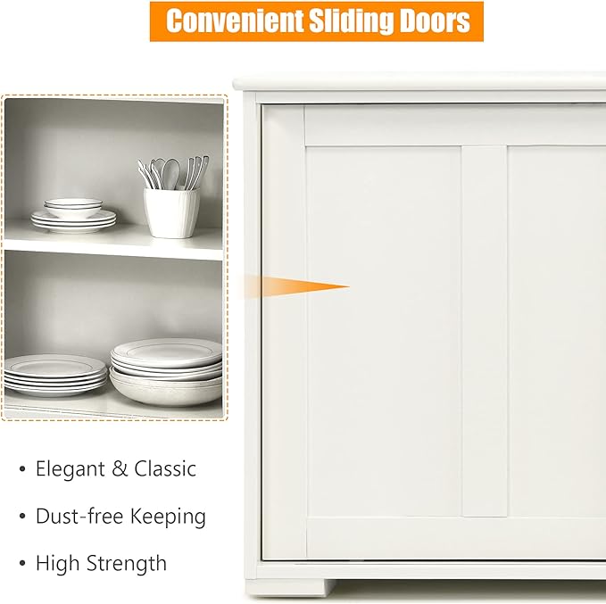 Costzon Sideboard Buffet Cabinet, Wooden Kitchen Storage Cabinet with Adjustable Shelf, Sliding Barn Door, Accent Coffee Bar Cabinet Console Table for Living Room, Dining Room, Hallway (White)