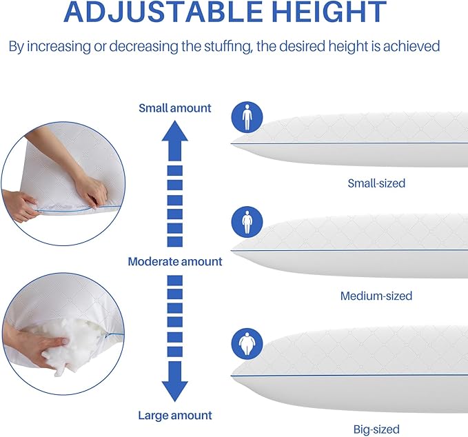 YZ HOME Long Body Pillow for Adults - Firm Body Pillow Insert with Shredded White Memory Foam, Adjustable Height, Soft Support for Side Sleeping, Pregnant Women, Washable (White, 20x54 Inch)