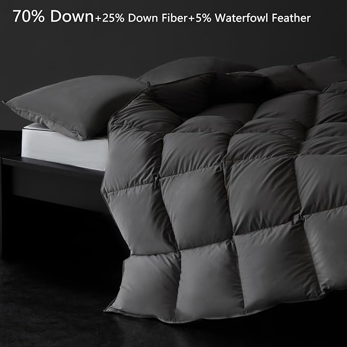 Luxury Down Fiber Comforter Oversized King Size - High Fill Power Medium Warmth for All Season Duvet Insert - Light Weight, Charcoal Grey (120" x 98")