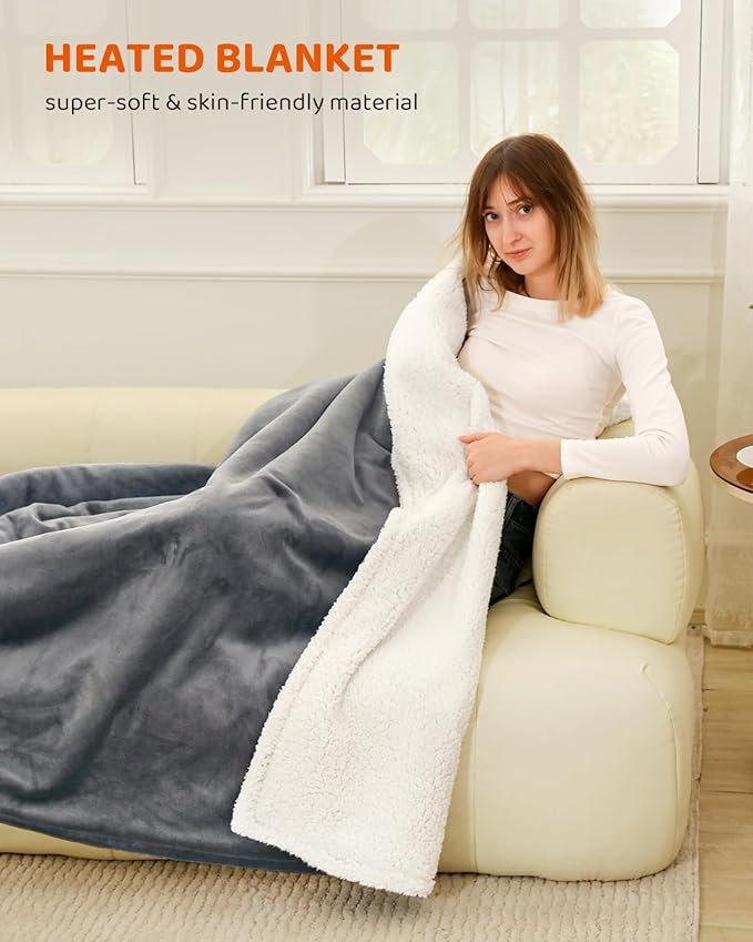 Heated Blanket Electric Blanket Full Size, Super Soft Cozy Upgraded Flannel Heating Blanket with 9 Heating Levels & 1-9 Hours Auto Off, Fast Heat & Overheat Protection, 72" x 84", Iron Gray