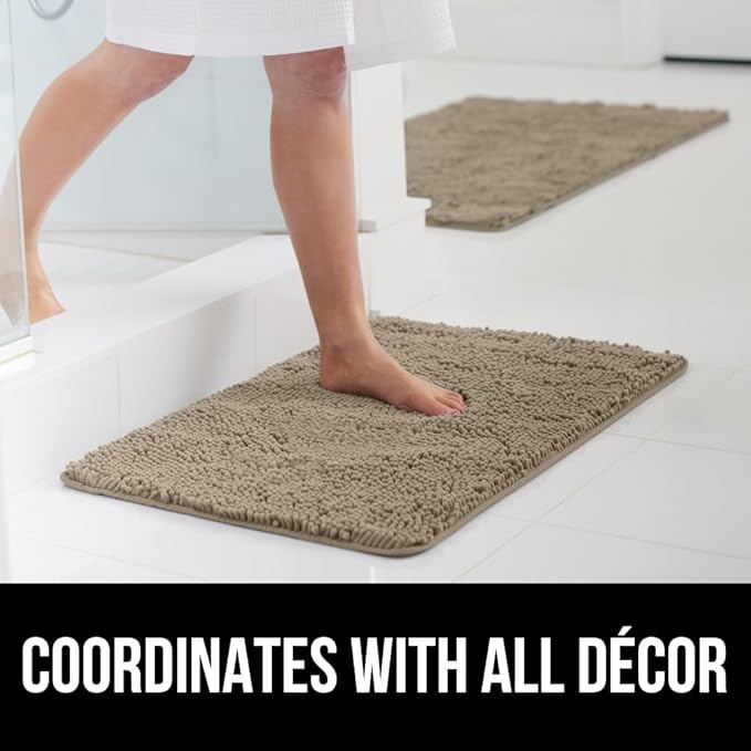 GORILLA GRIP Bathroom Rug Sets, Soft Chenille 2 Piece Area Rugs Set, Toilet Base Mat and 30x20 Carpet, Absorbent Microfiber Washable Mats Dry Quickly, Home Décor and Bath Room Accessories, Gray Beige