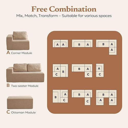 106" 3-Seater Sofa, Cloud Modular Sofa with Certified Foam, Upholstered Floor Sofa with Deep Seat, Upholstered Sofa for Bedroom Living Room, No Assembly Required (Teddy Boucle, Camel)