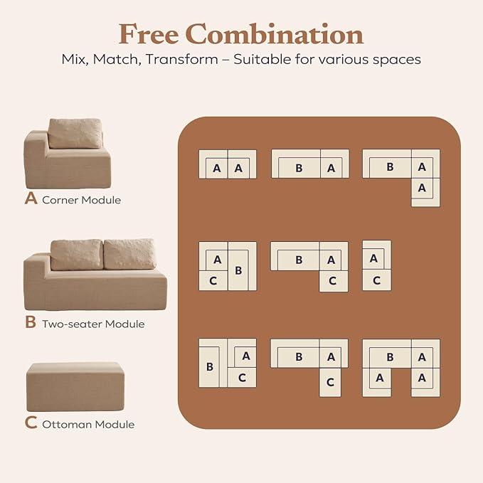 40" Single Sofa for Adults, Upholstered Floor Sofa Couch with Pillow, Teddy Boucle Sofa for Bedroom Living Room, No Assembly Required (Teddy Boucle, Camel)