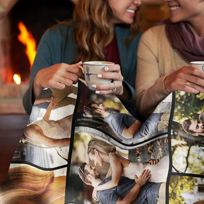 Custom Sherpa Fleece Blanket with Photos and Text - Soft Warm Fuzzy Personalized Couples Gift for Boyfriend Girlfriend - Customized Picture Gifts for Birthday Anniversary Christmas