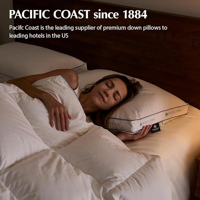 Pacific Coast Firm Bed Pillow, Luxury Hotel Collection Goose Feather and Down Pillow for Sleeping, Standard Size with Gusset Design, Oeko-TEX Certified, Supportive for Side and Back Sleepers