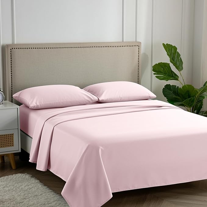 Carressa Linen 100% Egyptian Cotton Queen Sheet Set - 600 Thread Count Egyptian Cotton Queen Sheets Set (4 PC, Blush), Ultra Soft, Cooling, 16" Deep Pocket Sateen Weave Luxury Hotel Bed Sheet