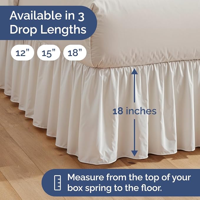 Bedskirt King Size Ruffle - 18 inch Drop Dust Ruffle Bed Skirt with Platform - Ultra-Soft, Easy Fit, Premium Hotel Quality - Wrinkle, Fade & Shrink Resistant - for Women, Men, Kids and Teens - White