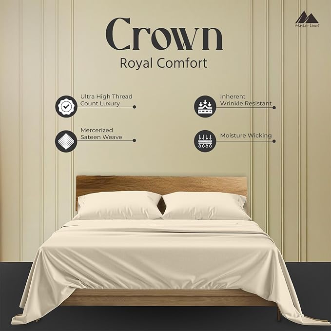 Mayfair Linen 100% Egyptian Cotton California King Sheets Set - 2000 Series Luxury Sheets Cal King Size Bed Set, Silky Soft & Cooling, 17" Extra Deep Pocket Hotel Collection Sheet (4 PC, Ivory)