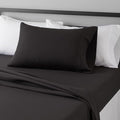 Amazon Basics Lightweight Super Soft Easy Care Microfiber 3 Piece Bedsheet Set with 14-Inch Deep Pockets, Twin XL, Black, Solid