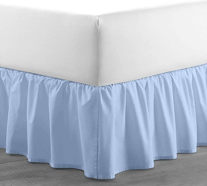 Light Blue Solid Ruffled Bed Skirt Cal-King-24 Inch Drop Split Corner, Microfiber Bedskirt with Platform Three Sided Coverage