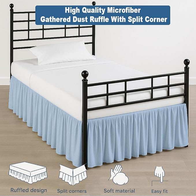 Ruffled Bed Skirt Split Corners with Platform, Tailored Fit Hotel Quality Wrinkle Free Ultra-Soft Microfiber Dust Ruffle, Upto 16 Inch Drop, Twin XL, Sky Blue