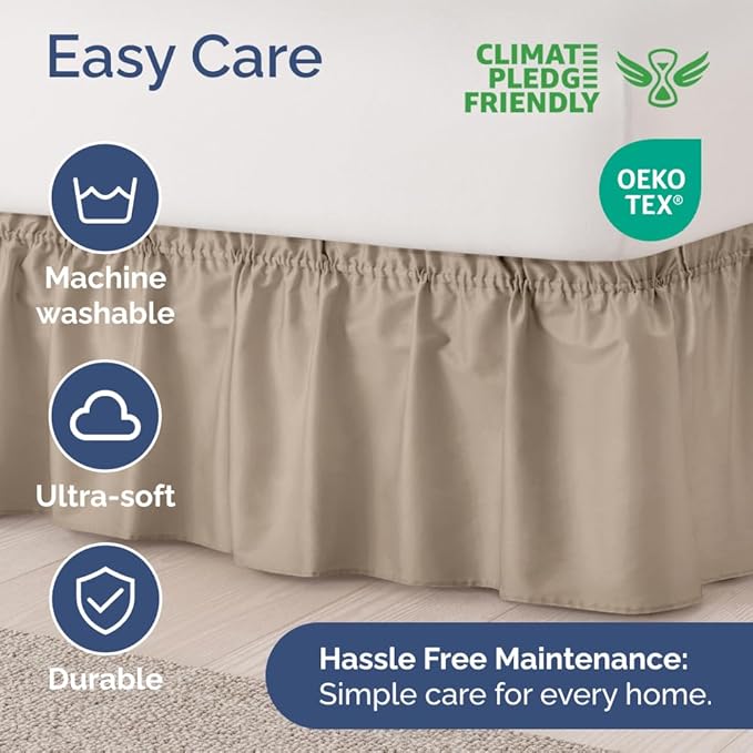 Wrap Around Dust Ruffle Bed Skirt - Cream - for Full Size Beds w/ 16 Inch Drop - Easy Fit Elastic Strap - Adjustable Pleated Bedskirt w/Brushed Fabric, Wrinkle & Fade Free Women, Men, Kids & Teens