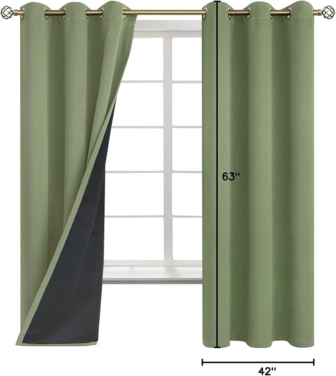 BGment Grass Green Blackout Curtains for Bedroom Spring Curtains for Living Room 63 Inch Length 2 Panels Set, Thermal Insulated Full Room Darkening Soundproof Grommet Drapes (42 x 63 Inch, 2 Panels)