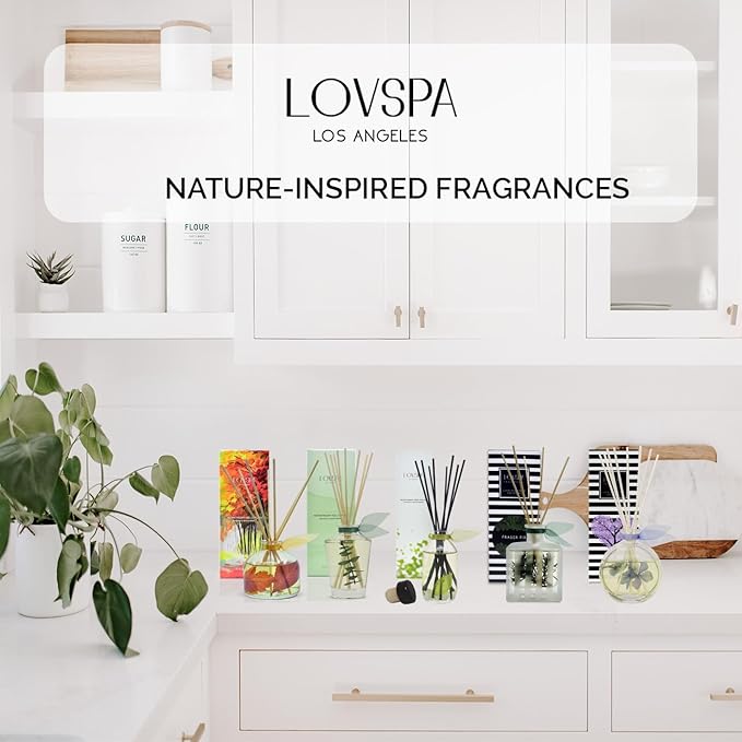 LOVSPA Reed Diffuser Set, Mahogany Teakwood Scented Oil Diffuser with Sticks, Home Fragrance Accessories for Bathroom Shelf Decor, Aroma Diffusers for Home or Office Fall Decor, USA Made