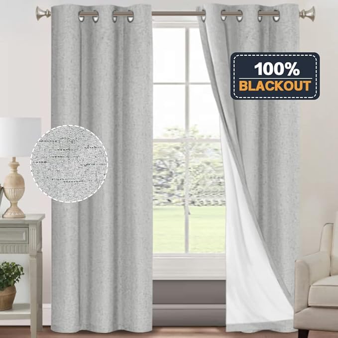 PrinceDeco Blackout Curtains 84 Inches Long Linen Blackout Curtains for Bedroom Textured Thermal Drapes Privacy Protection Soundproof Window Treatment Drapes for Living Room,W42 X L84, Glacier Grey