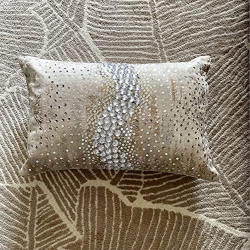 The HomeCentric Decorative Ivory & Gold 12"x24" Lumbar Pillow Cover, Velvet - Image 4