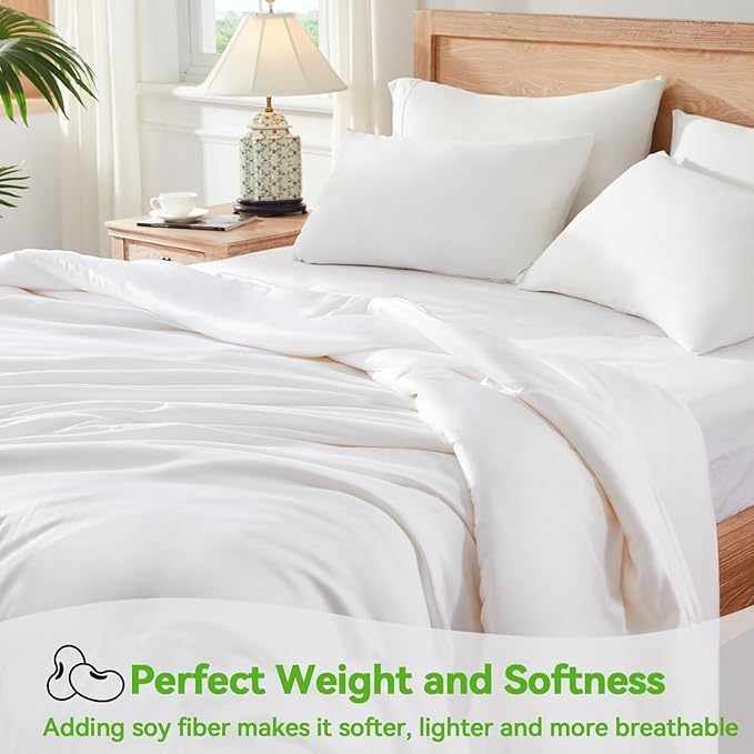 Globon Summer Comforter Oversized King Size,Luxurious Lightweight Blanket Keep Cool for Hot Sleepers,Natural Bamboo Viscose Shell,Organic Breathable Fill,Double Stitch,White