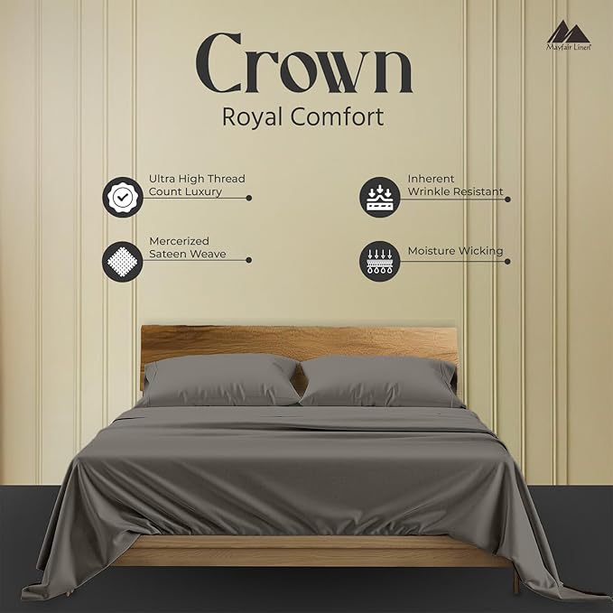 Mayfair Linen Standard Pillowcases Set of 2 - Luxury 2000 Series 100% Egyptian Cotton Standard/Queen Size Pillow Cases, Soft, Envelope Closure Hotel Quality Pillowcase (21 x 32, Dark Grey)