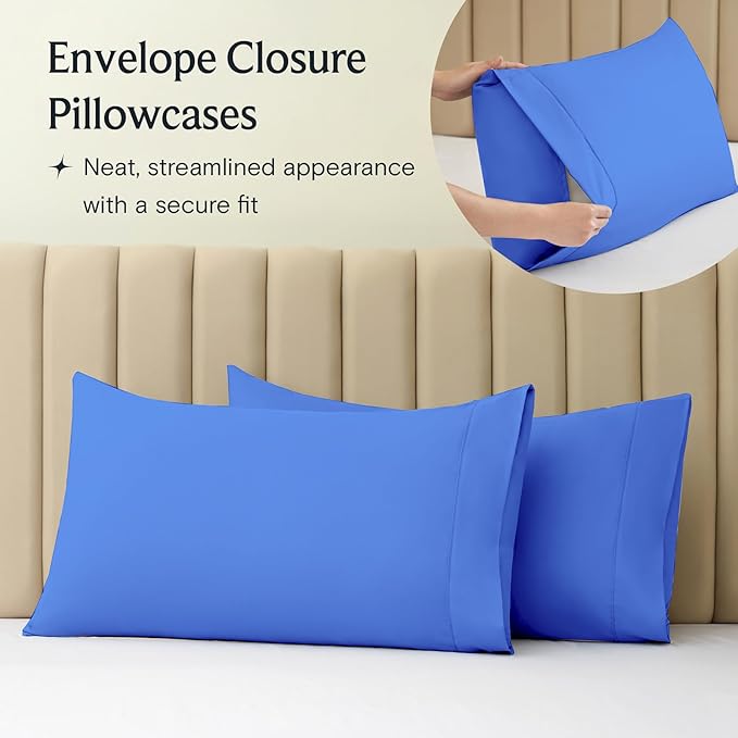 LuxClub 4 PC Sheet Set Bed Sheets Deep Pockets 16" Eco Friendly Wrinkle Free Cooling Machine Washable Hotel Bedding Silky Soft - Marine Blue California King
