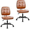 CLATINA Armless Home Office Chair with Lumbar Support and Wheels, Small PU Leather Ergonomic Low Back Desk Chairs No Arms, Adjustable Height 360° Swivel Rolling Computer Task Chair, Brown, 2 Pack