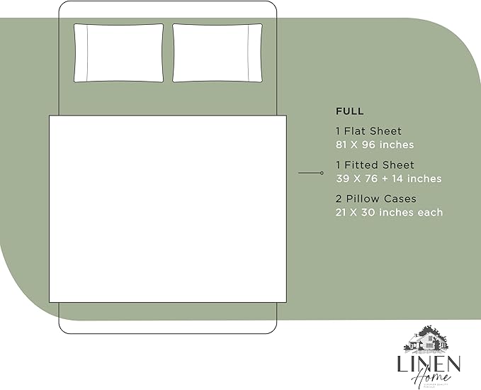 Linen Home 100% Cotton Percale Sheets Full Size, Oil Green, Deep Pocket, 4 Pieces Set - 1 Flat, 1 Deep Pocket Fitted Sheet and 2 Pillowcases, Crisp Cool and Strong Bed Linen