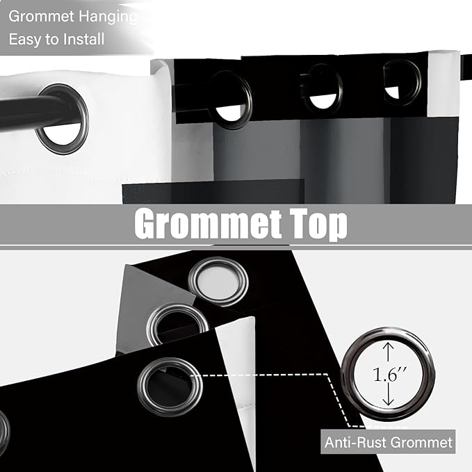 Black Grey 100% Blackout Curtains for Bedroom 72 inch Length 2 Panels Set White Grey Modern Abstract Geometric Black Out Curtains Insulated Room Darkening Window Drapes for Living Room, 42Wx72L