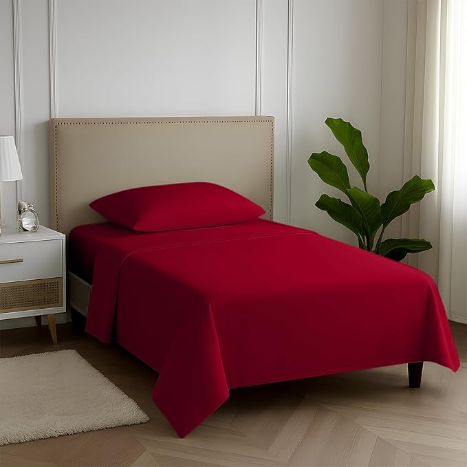 Carressa Linen 100% Egyptian Cotton Twin Sheets Set - 600 Thread Count Egyptian Cotton Luxury Twin Sheets (3 PC, True Red), 16" Deep Pocket, Soft, Cooling, Sateen Weave College Dorm Room Bedding