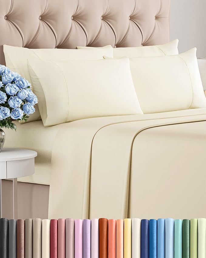 King 6 Piece Sheet Set - Cooling, Comfy & Breathable - Hotel Luxury Bedding, Includes Fitted Sheet for Women, Men, Kids & Teens - 1 Flat, 1 Fitted Sheet, 4 Pillowcases with Deep Pockets - Off White