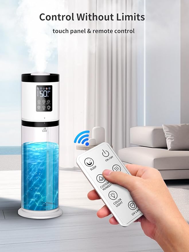 8L Humidifiers for Bedroom, 30dB Quiet, 500ft² Coverage, 60H Runtime, Top Fill, 3-in-1 Humidifier Large Room & Essential Oil Diffuser & Ambient Light, Sleep Mode, 16H Timer, Auto Shutoff Protection