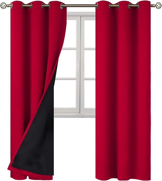 BGment Christmas 100% Blackout Curtains Thermal Insulated with Liner for Living Room Decoration - Grommet Double Layer Energy Saving Bedroom Curtain Drapes (42 x 84 Inches, Red, 2 Panels)
