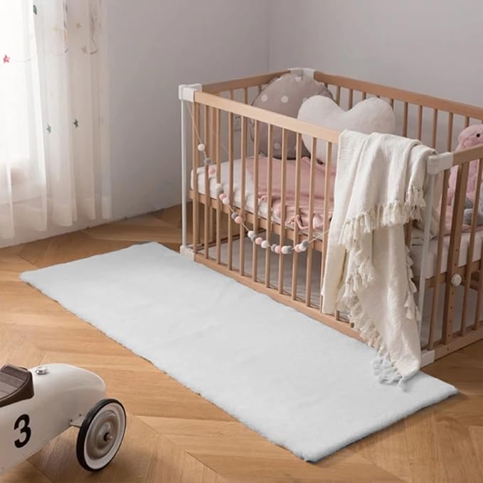 Latepis Fluffy Shag 2x6 Rug Grey Fuzzy Throw Area Rug Washable Gray Faux Rabbit Fur Plush Soft Rugs for Bedroom Accent Rugs for Kids Room Nursery Cute Room Decor