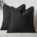MIULEE Boho Linen Fringe Decorative Throw Pillow Covers Black 16x16 by MIULEE