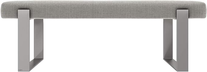 VANT Upholstered Bed Bench - Weave Moondust Grey - Brushed Nickel - Contemporary Modern, Bedroom Bench Seat, Hallway, or Entryway